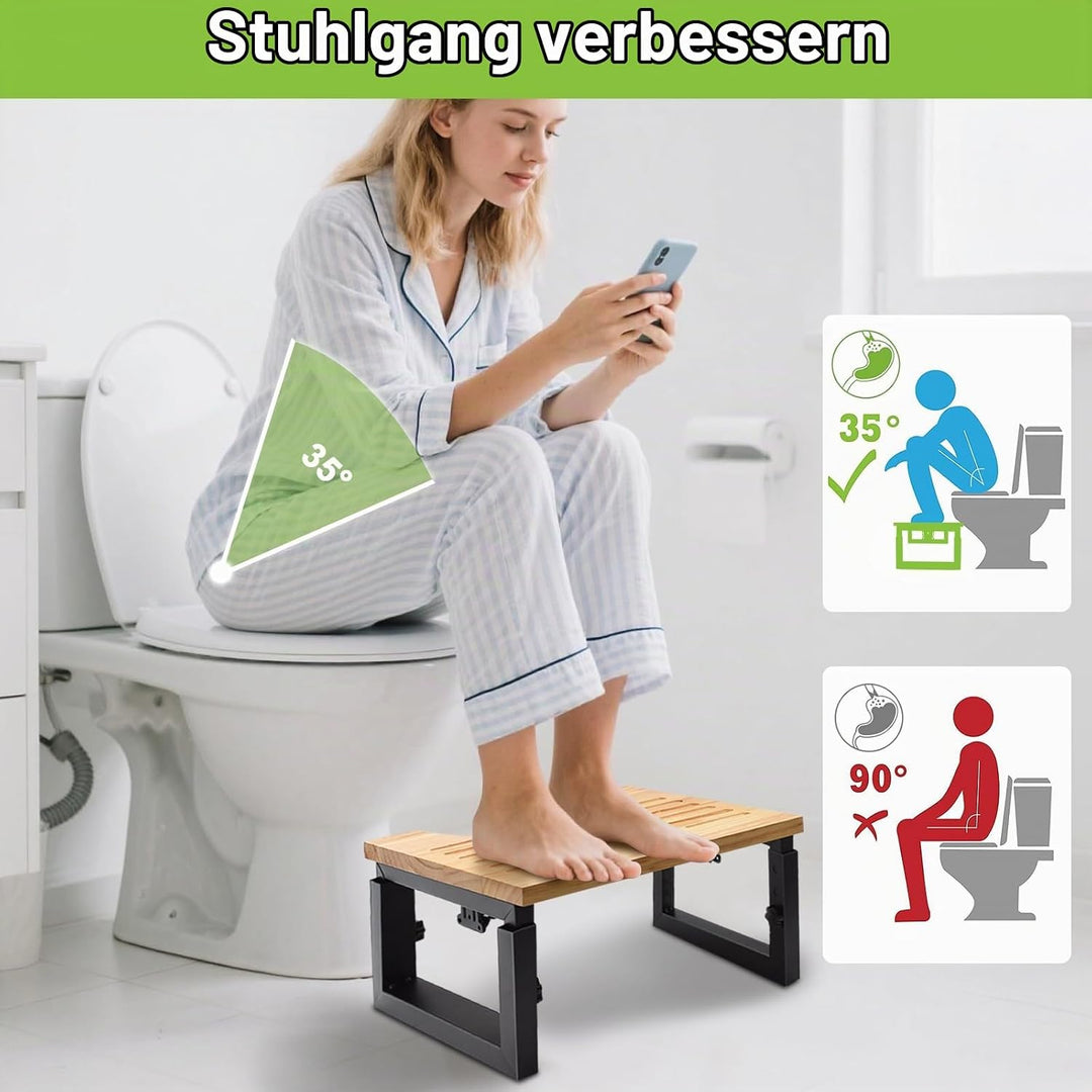 Yiomxhi Toilettenhocker Erwachsene, Höhenverstellbar Klappbar Klohocker aus Holz mit rutschfesten Pa