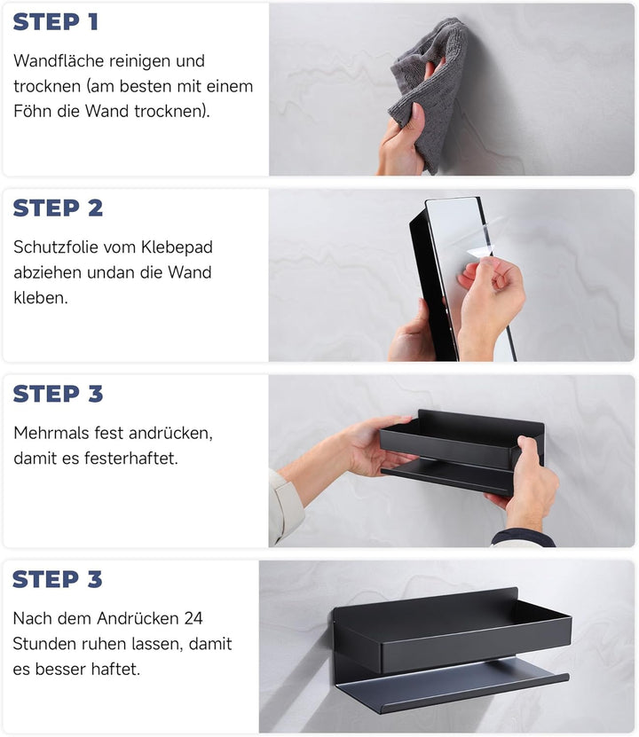 Cooeco Duschablage Ohne Bohren Schwarz 2 Stück, Badezimmer Regal Ohne Bohren uschregal Badregal Ohne
