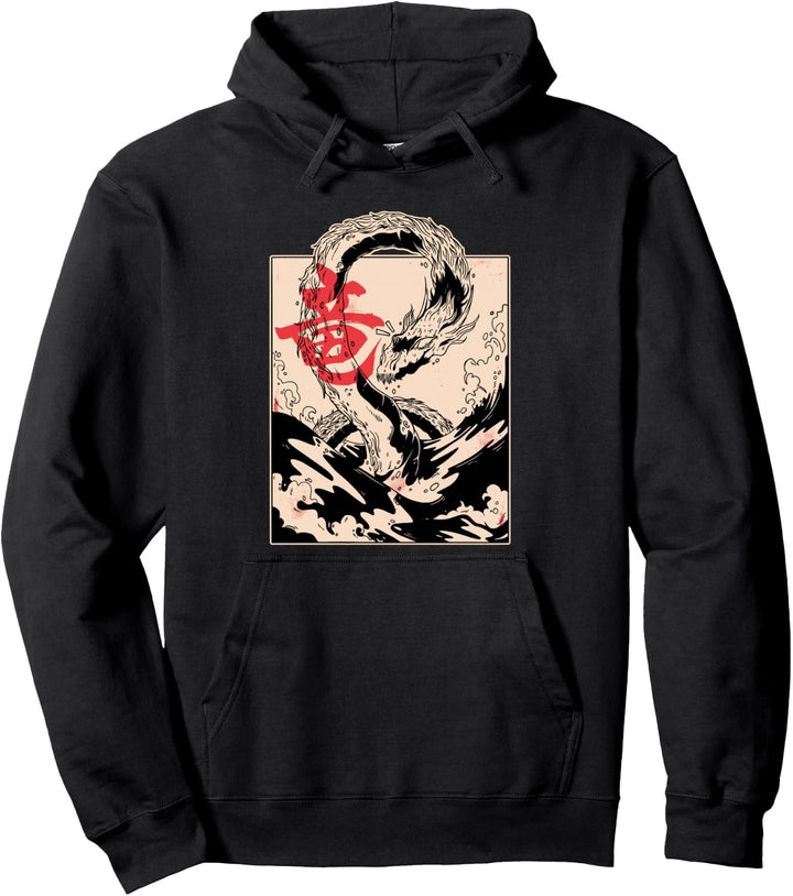 Japanese Aesthetic Art Sea Dragon Retro Oriental Clothing Pullover Hoodie