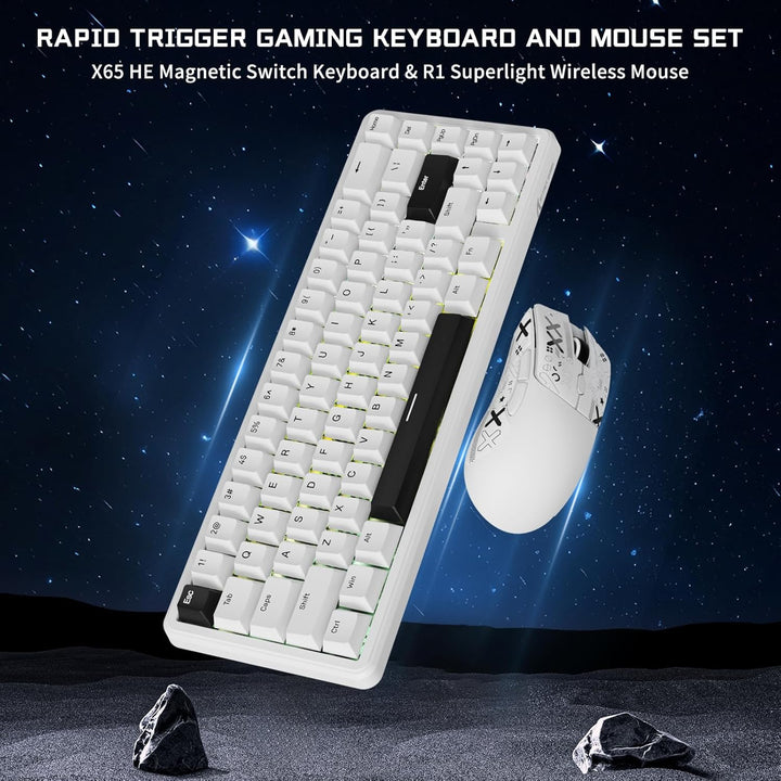 ATTACK SHARK Gaming-Tastatur &amp; -Maus-Set, X65 HE Kabelgebundene Magnettastatur und R1 Kabellose 59g