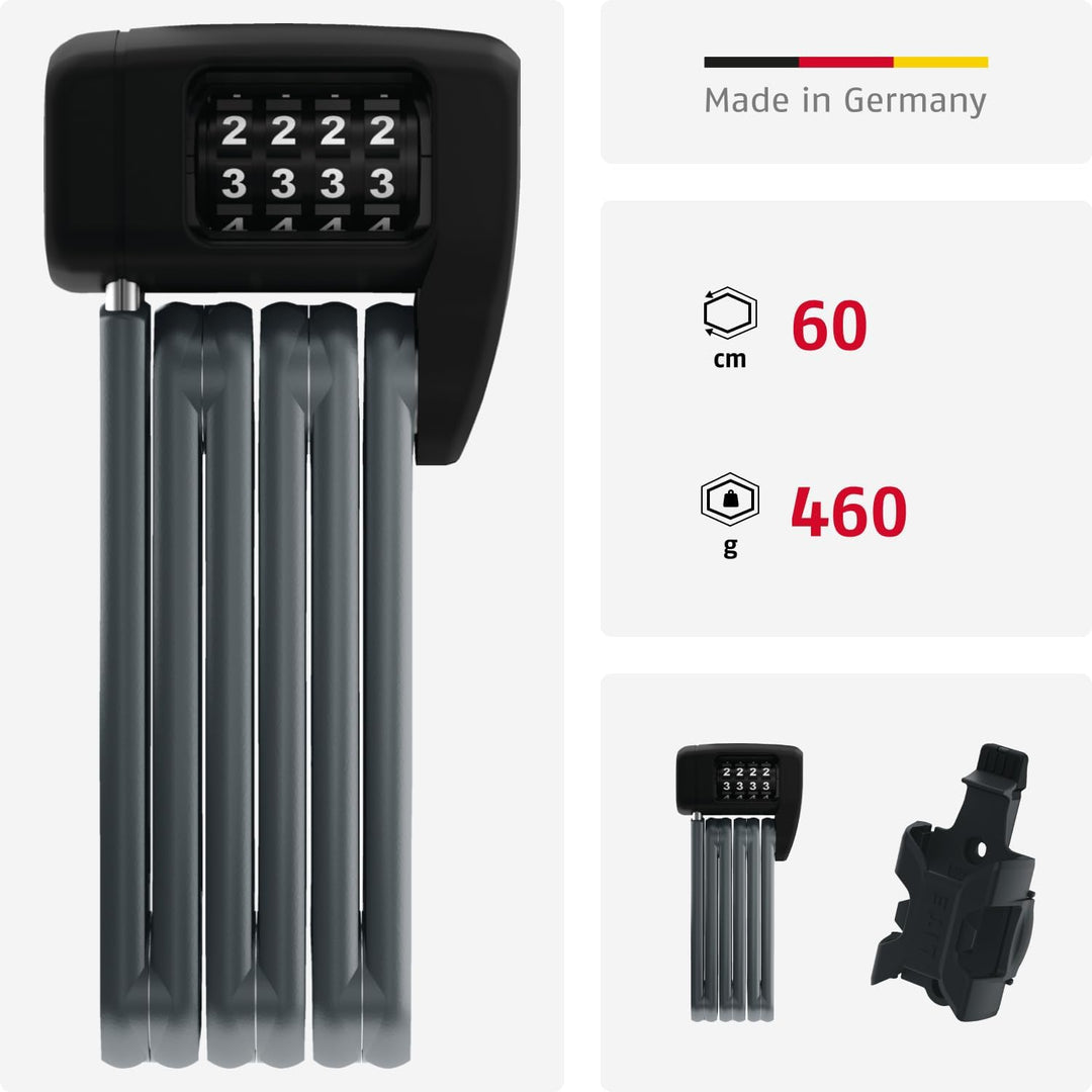ABUS Faltschloss Bordo Lite 6055C SH - mit Halterung und Zahlencode - Extra-leichtes Zahlenschloss a