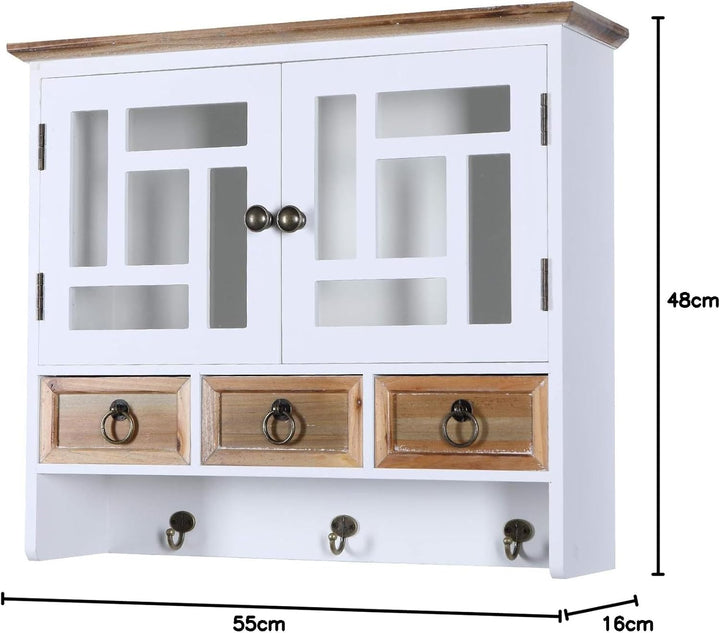 Wandregal 55cm Wandschrank Regal Weiss Retro Schrank Bad Küche Vintage Glastüren Landhausstil