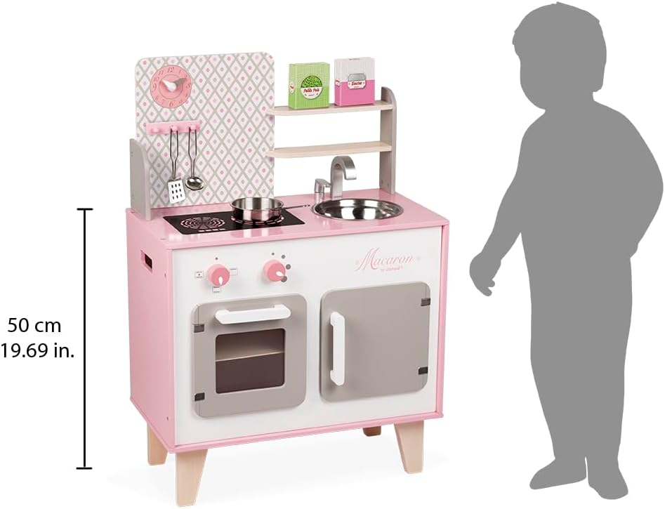 "Janod J06567 rosa und weiss Spielküche aus Holz, ""Macaron""", "Macaron"