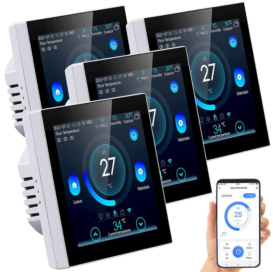 revolt Thermostat Fussboden: 4er-Set WLAN-Thermostate für Fussbodenheizungen, Touchdisplay (Fussbode