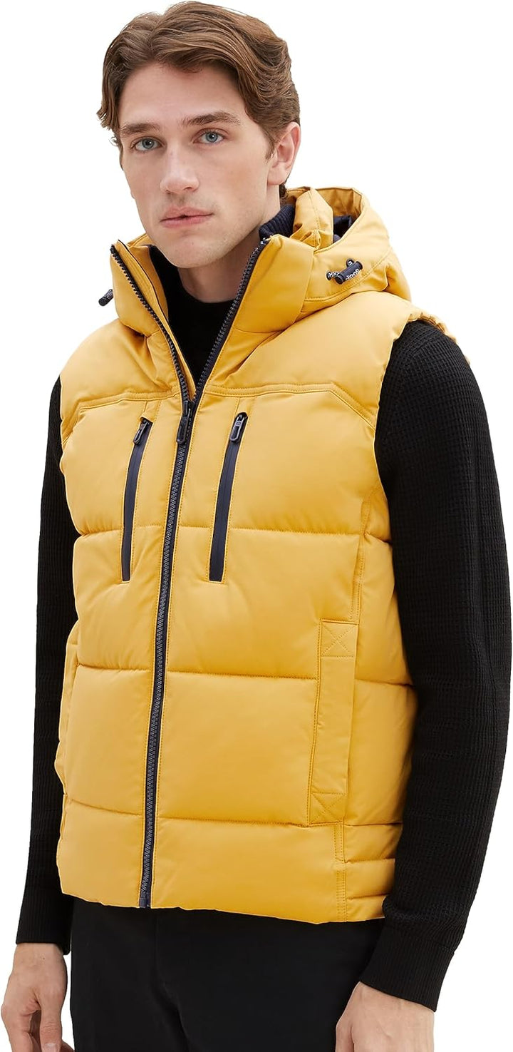 TOM TAILOR Herren Puffer Steppweste mit Abnehmbarer Kapuze, 10533 - Golden Fall
