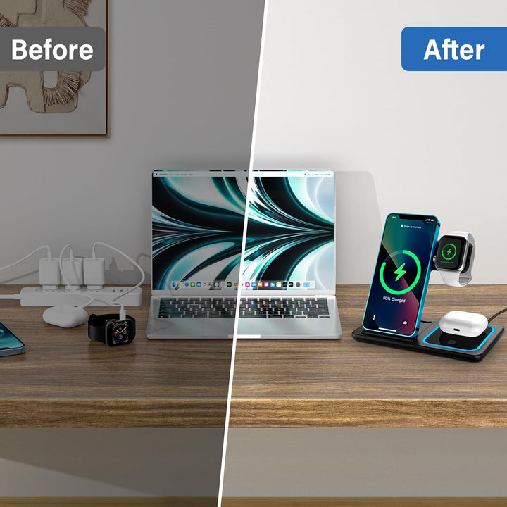 3 in 1 Ladestation Apple Watch und iPhone, Wireless Charger Induktive Ladestation iPhone, Faltbare i