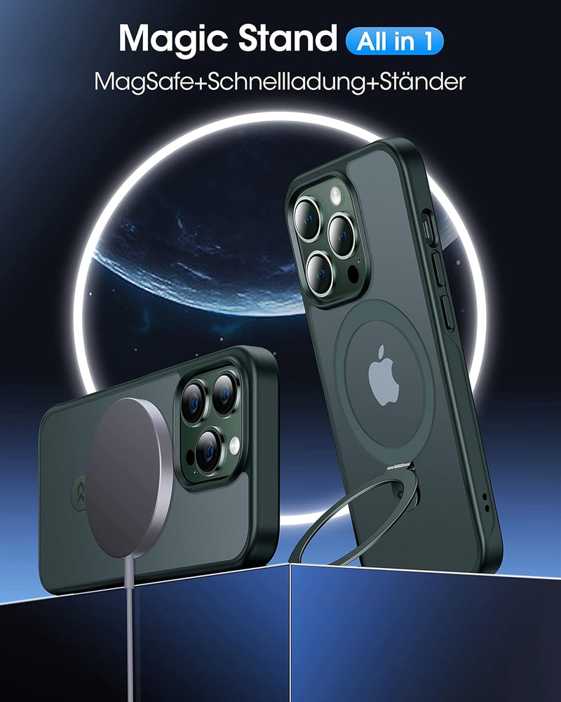 CASEKOO Magic Stand für iPhone 13 Pro Hülle für MagSafe [Militärschutz] [Unsichtbarer Ständer] Stoss