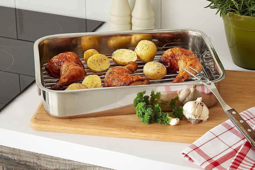 Menax - Auflaufform - Bräter mit Rost - Backblech mit Antihaftbeschichtung - Ofenform - Bratform für