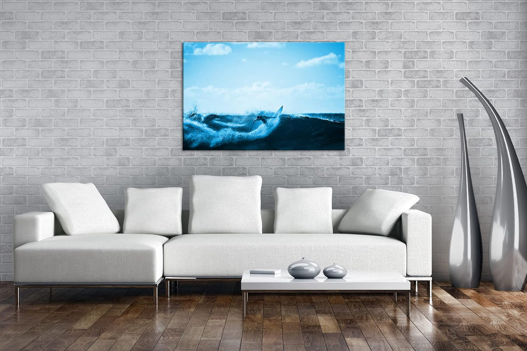 deyoli cooler Surfer beim Wellenreiten Format 80x60 Effekt: Monocrome Blau als Leinwandbild, Motiv f