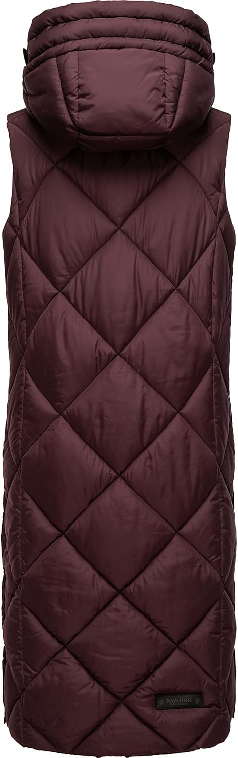 Navahoo warme Damen Winter Steppweste lang mit Kapuze Schnuckel XS-XXL S Wine, S Wine