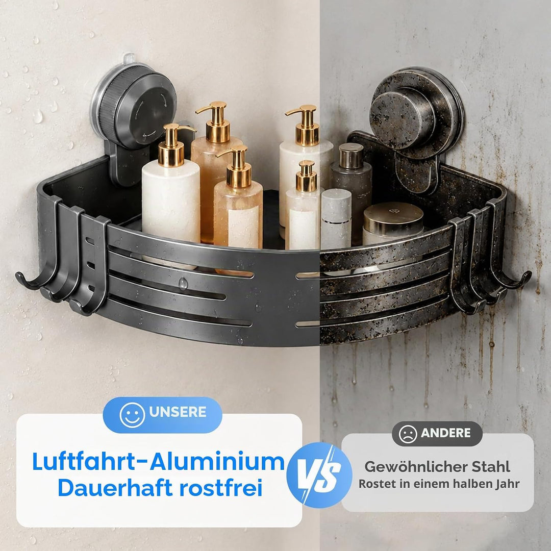 Lekesky Duschablage Ohne Bohren Ecke, Saugnäpfe mit Drehverschluss, Aluminium & Rostfrei, Abnehmbar