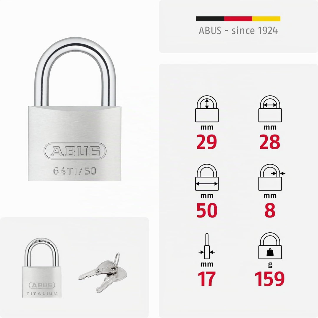 ABUS Vorhängeschloss Titalium 64TI/50 gl.-6513 - gleichschliessend - Kellerschloss mit Schlosskörper