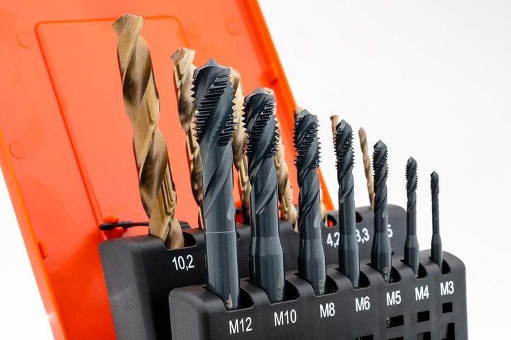 BAER Gewindeschneider Set M 3-12 HSSE EDELSTAHL Bohrer inklusive Bohrpaste: Maschinengewindebohrer S