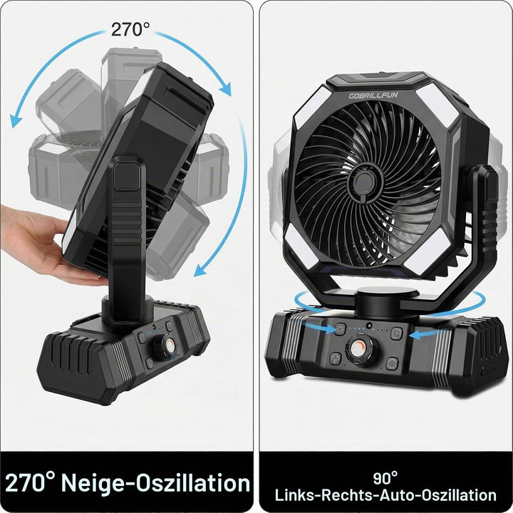 Akku Ventilator mit Sprühnebel, 10000mAh Wiederaufladbarer Tragbarer Ventilator, Oszillierender Kühl