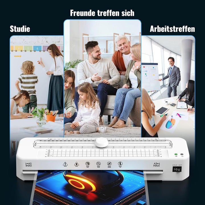 Laminiergerät A3 für A3 A4 A5 A6 A7 mit 50pcs Laminierfolien, Heiss und Kalt Laminiergerät mit Papie