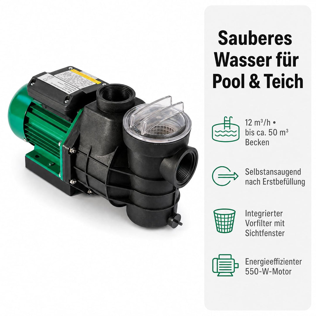 HST Leis Poolpumpe 12m3, 12000 Liter/Std, 550 W I Erweiterbare Filterpumpe mit geringer Energieaufna