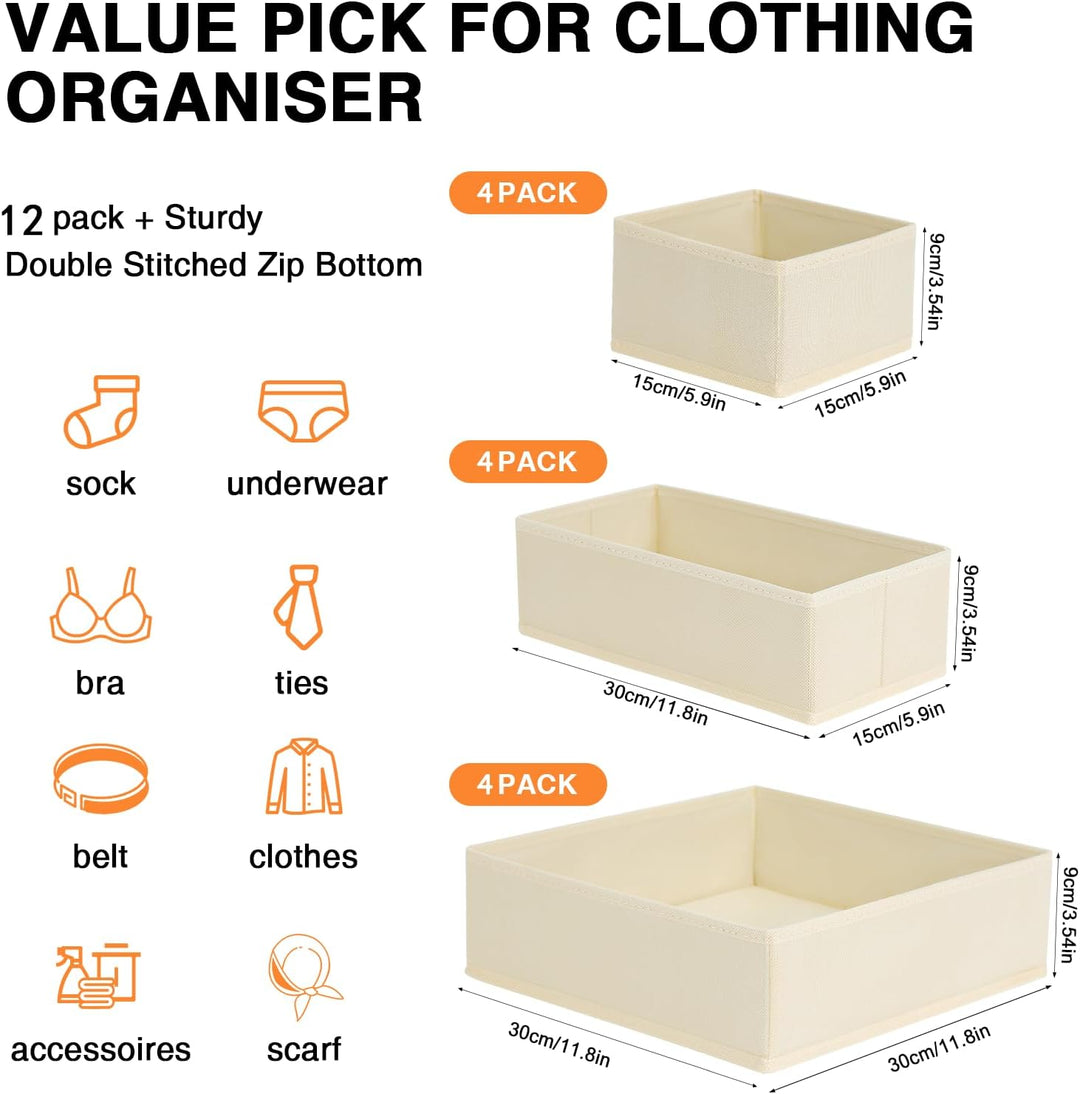 12 Stück Schrank Organizer Schubladen Organizer, Faltbare Aufbewahrungsbox Stoff, Unterwäsche Organi