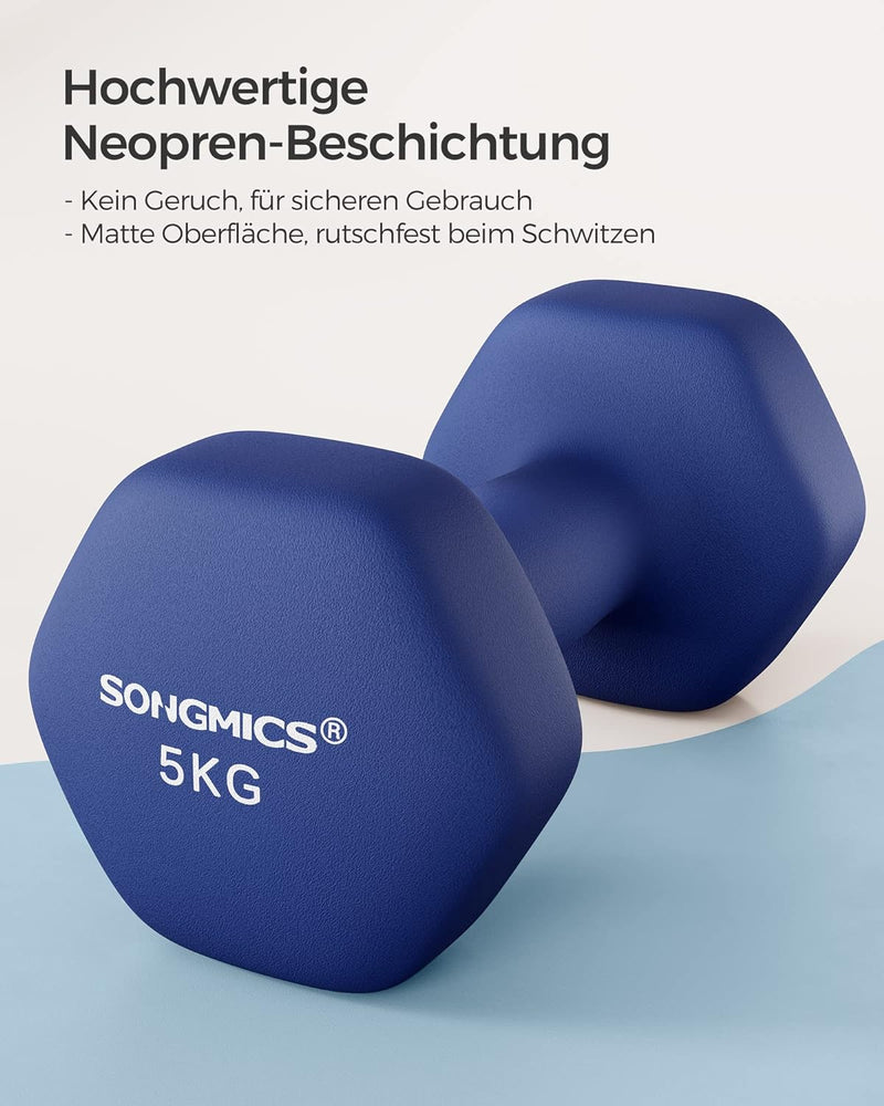 SONGMICS Hanteln, 2er Set, Hantelset, Kurzhanteln, Hexagon, Neopren-Beschichtung, Krafttraining, Wor