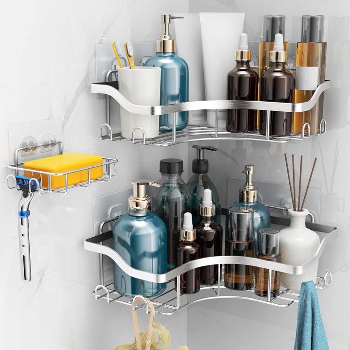 Duschablage Ohne Bohren Badezimmer Organizer, 3 Stück Rostfreie Duschregal Ecke Mit Haken Seifenscha