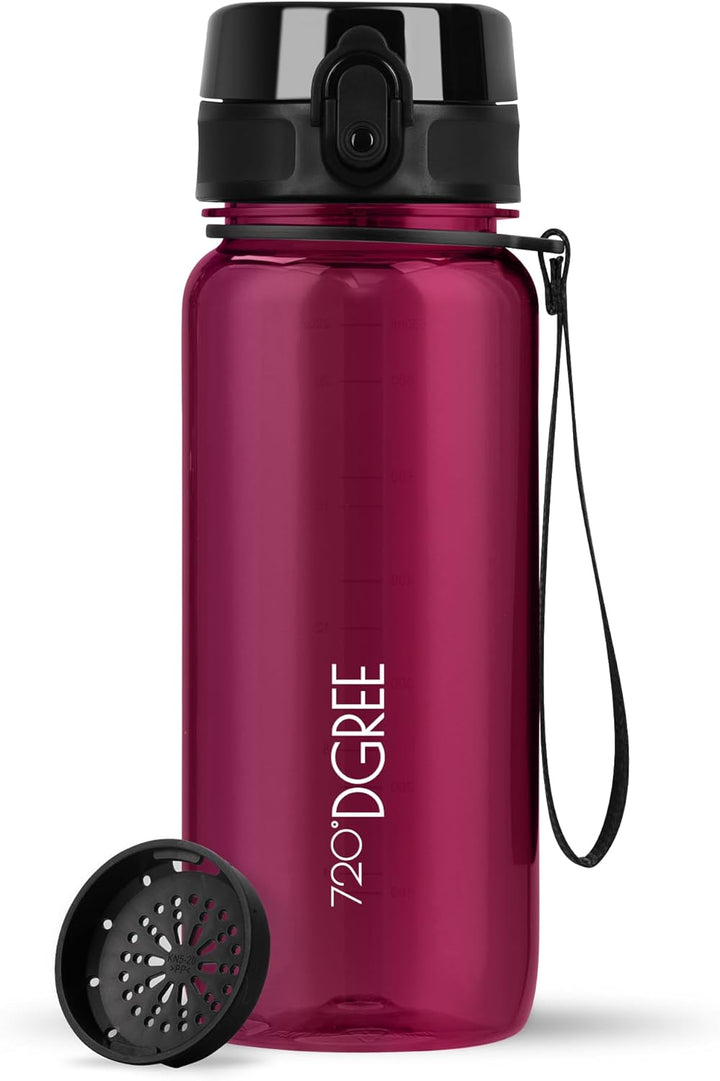 720°DGREE Trinkflasche 650ml “uberBottle“ crystalClear +Sieb - BPA-Frei - Auslaufsichere Wasserflasc