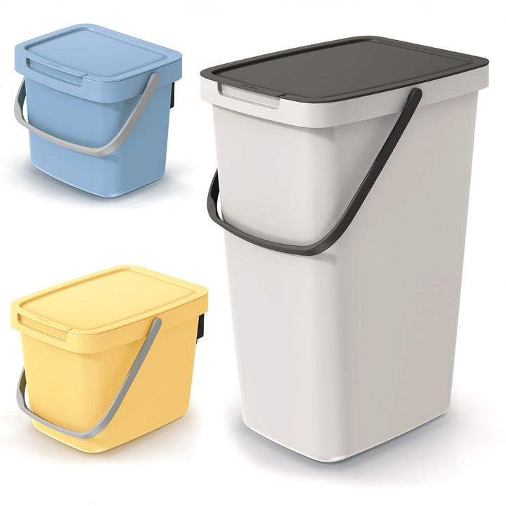 BirnePower Mülleimer 12L Aschgrau mit Deckel & Griff – Abfalleimer Systema Q Collect, Wandmontage mö