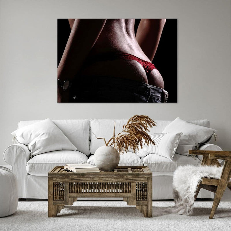 Bilder auf Leinwand 100x70cm Leinwandbild mit Rahmen Frau Körper String Gross Wanddeko Bild Schlafzi