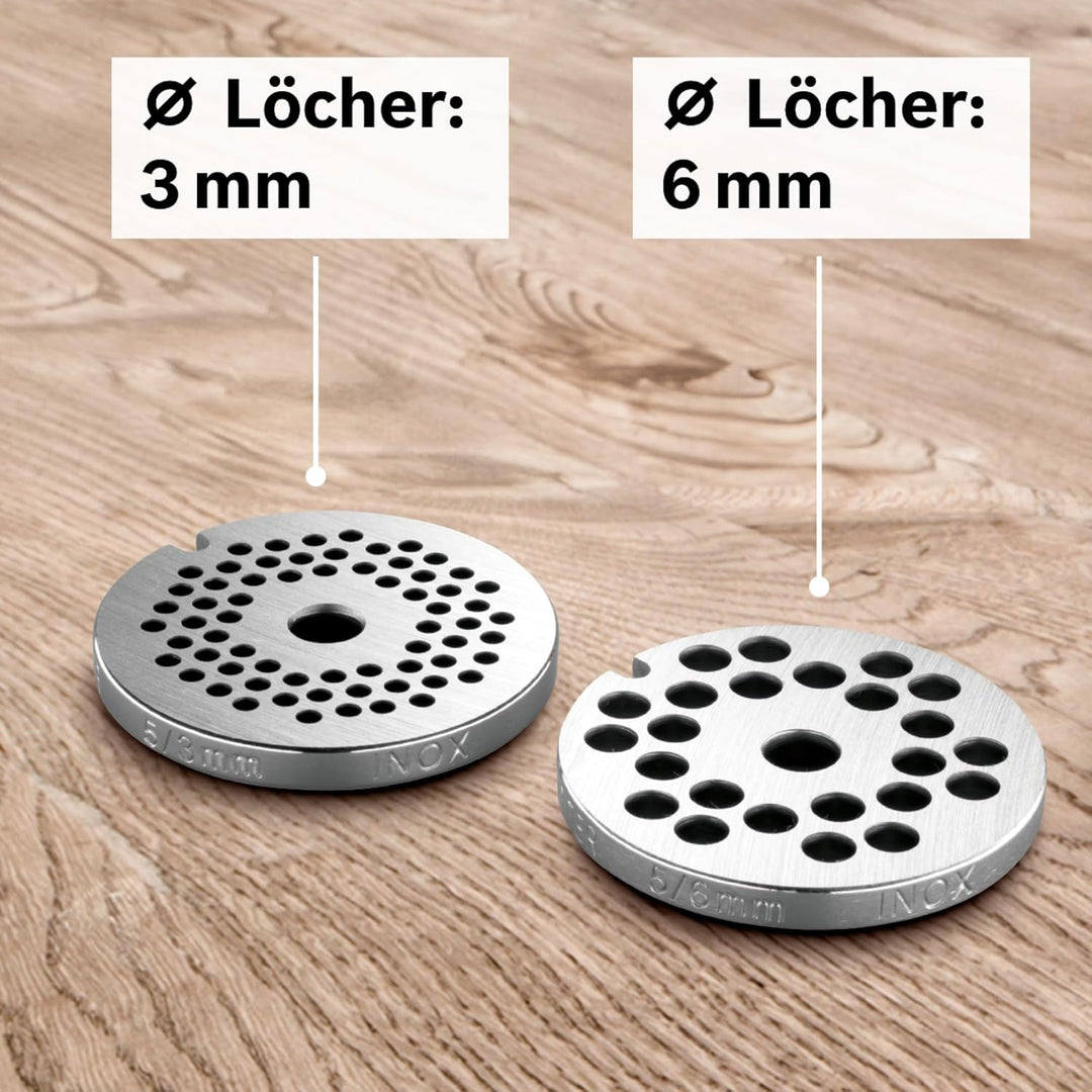 Bosch Lochscheiben MUZ45LS, für Fleischwolf, 2 Scheiben: 3mm, 6mm, Edelstahl, spülmaschinengeeignet,