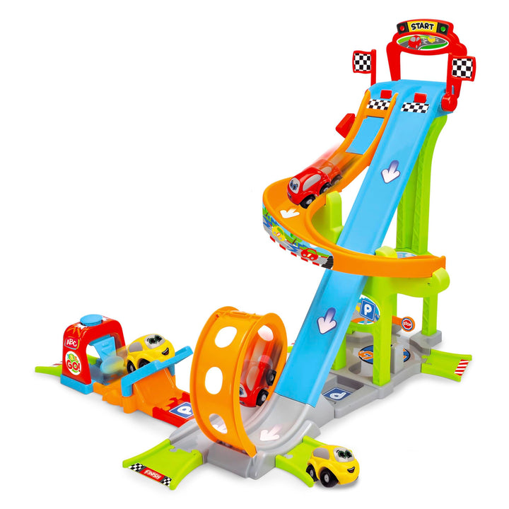 Dickie Toys ABC - Jays Jump N Fun Tower (66x72x64 cm) - Auto-Rennbahn ab 1 Jahr mit Looping, Schanze