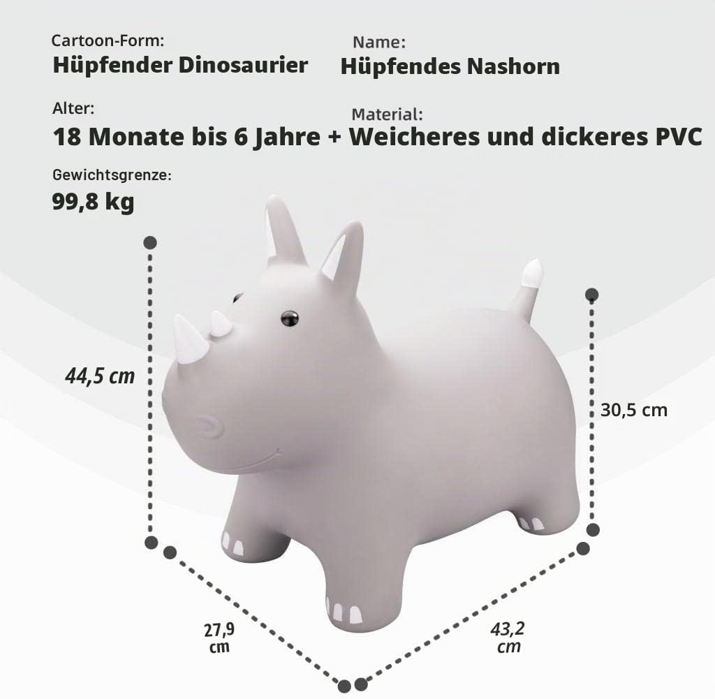 INPODAK hüpftier, Nashorn Hüpftier für Kinder, hüpftier ab 1 2 3 4 5 6 Jahre, Kleinkind Hüpfpferd, A