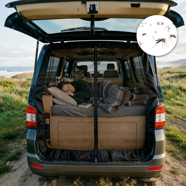 Moskitonetz Auto Hintertür Kompatibel für VW T5 T6,Magnetisch Reissverschluss Fliegengitter Auto Ins
