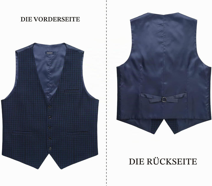 HISDERN Karierte Weste Herren Formale Klassische Weste Baumwolle Hochzeit Hahnentritt Anzugweste XS