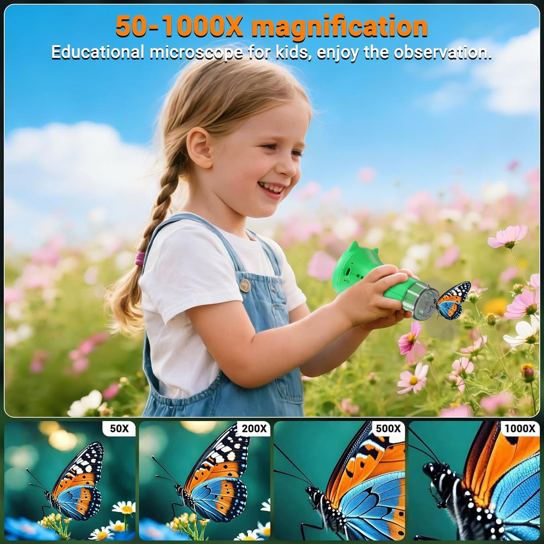 Mikroskop für Kinder, 1000X Tragbares Handmikroskop mit 2.4'' Bildschirm, Digitales Tragbares Tasche