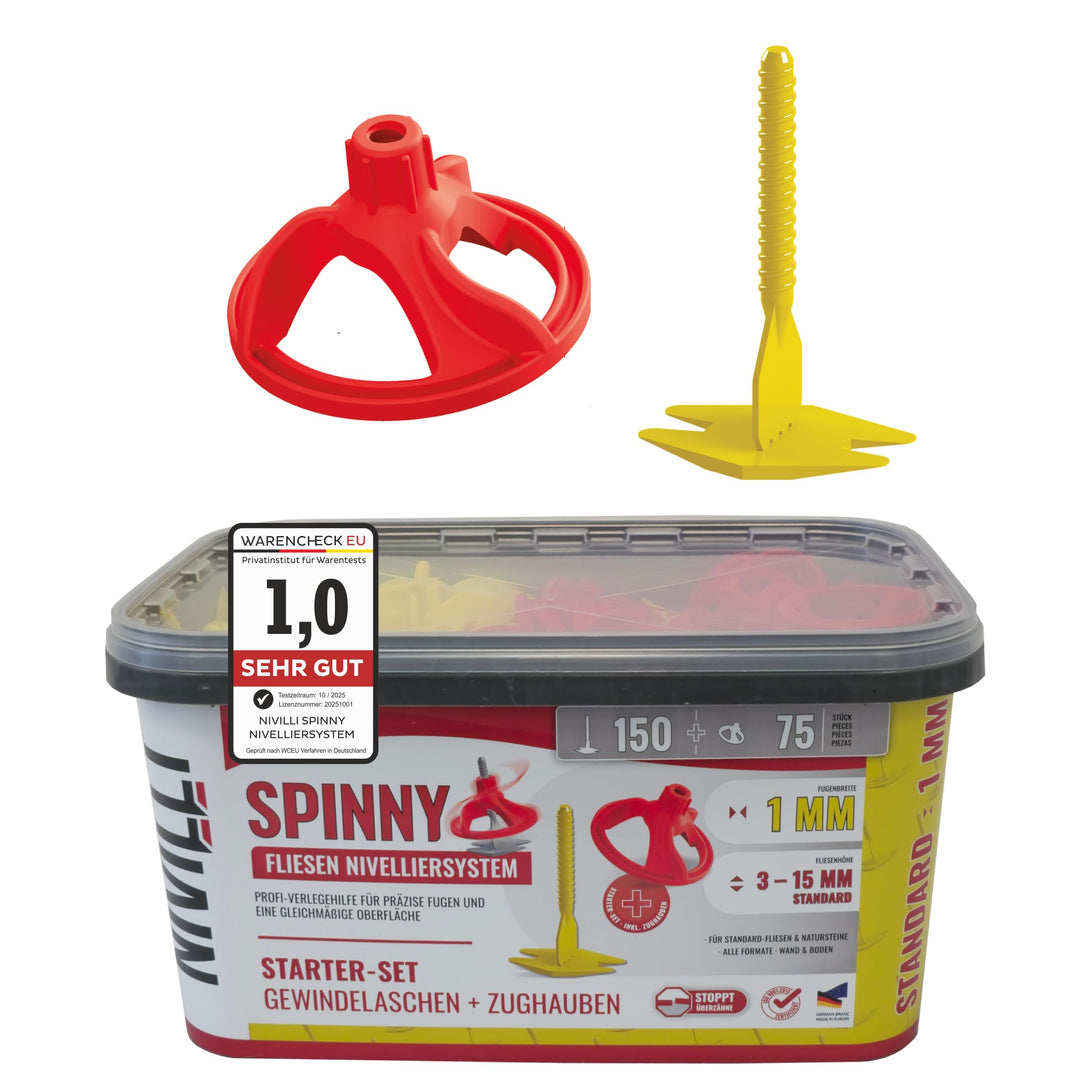 SPINNY PRO - STARTER-SET 1mm - 150 Laschen + 75 Zughauben! Profi Nivelliersystem, Fliesen & Naturste
