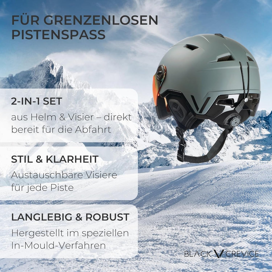 Black Crevice Skihelm Vail I Skihelm mit Visier im Pilotenstyle I Skihelm Herren &amp; Damen I Skihelm a