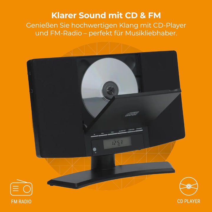 Denver Musik-Center (vertikaler CD-Player mit LCD-Display, AUX-In, Wandhalterung, Weckerradio) schwa