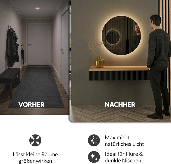 Planetmöbel NOVA Spiegel mit Beleuchtung rund, Spiegel mit LED-Licht, Dekorativer Wandspiegel ohne R