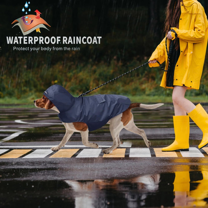 Idepet Regenmantel für Hunde, mit Kragenloch wasserdicht reflektierend Winddicht Poncho mit Kapuze f