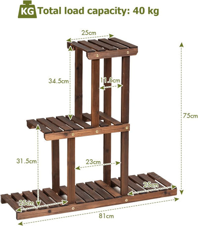 Homasis Pflanzenständer mit 3 Ebenen aus Tannenholz, Pflanzenständer, Aufsteller, vertikaler Blument