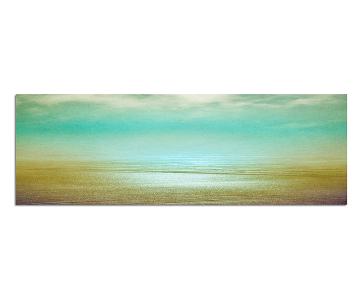 Paul Sinus Art Panoramabild auf Leinwand und Keilrahmen 150x50cm Strand Meer Wolken Dunst Vintage