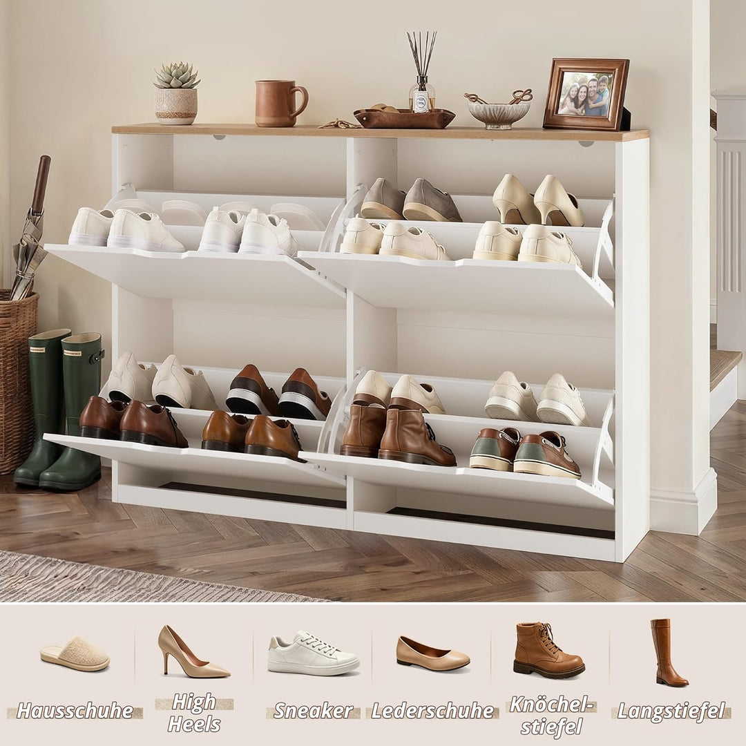 LUE BONA Schuhschrank mit 4 Flip-Klappen,Schuhschrank Schmal 23 cm Tiefe,Schuhkipper Geschlossen mit