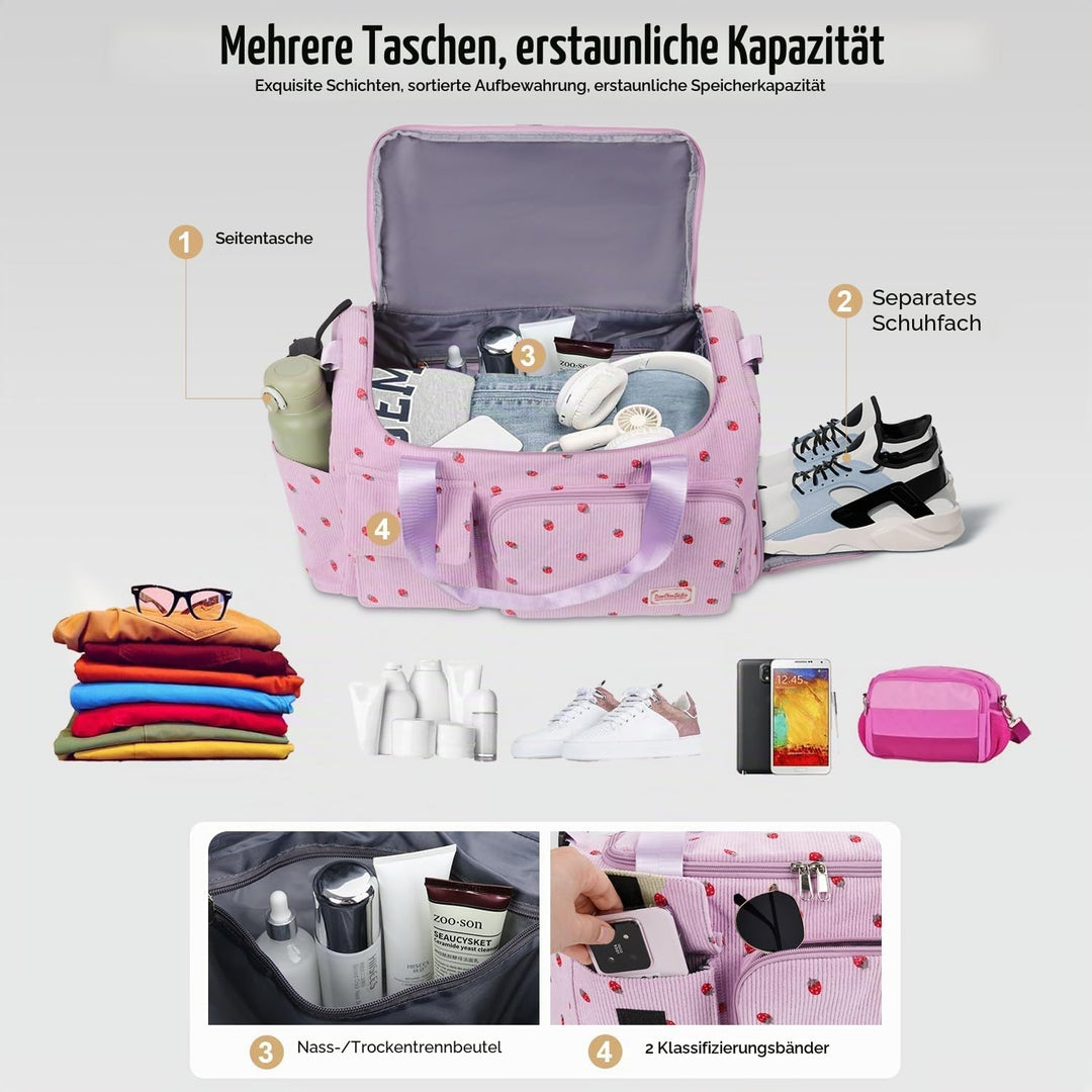 Ghope Sporttasche Reisetasche Mädchen Damen mit Schuhfach und Nassfach, Schwimmtasche Badetasche Tee