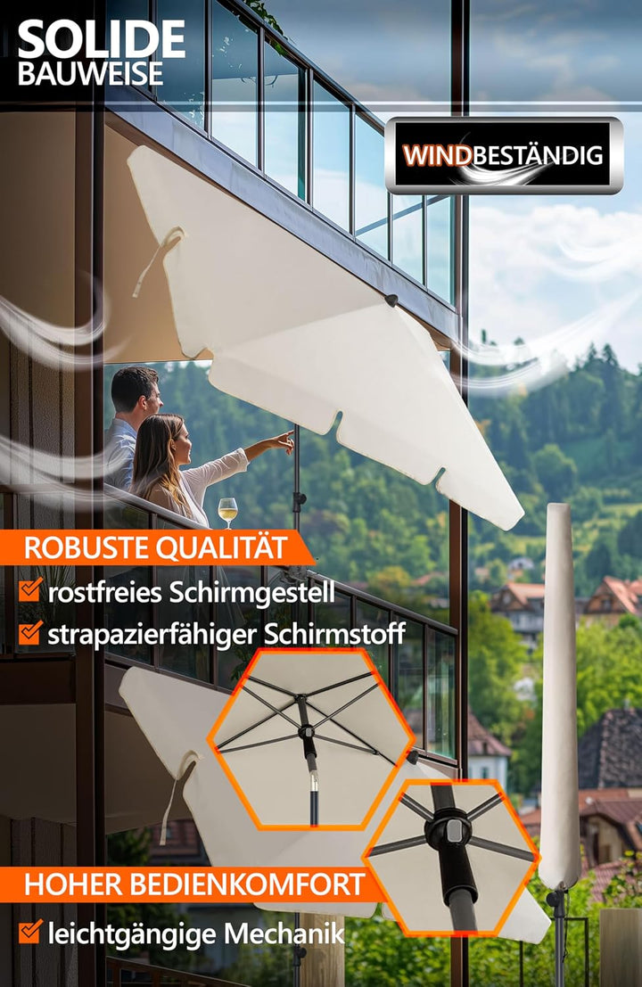 4smile SunnyShade Balkonschirm Rechteckig 210x140 cm, Sonnenschirm Balkon mit UPF 50+, Sonnenschutz