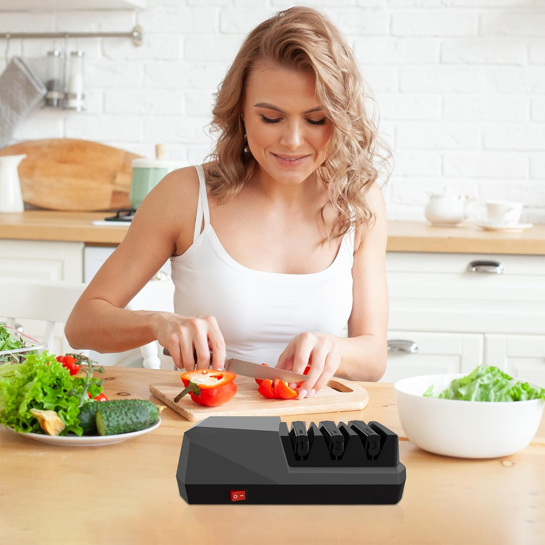 Diamant Messerschleifer Elektrisch Profi, Küchenmesser Schleifer mit 3 Stufen and Diamantscheibe, Au