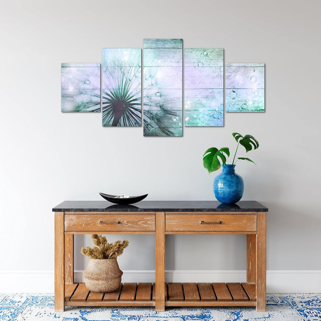 Runa Art Wandbilder Pusteblume 5 Teilig Bild auf Vlies Leinwand Deko Wohnzimmer Schlafzimmer Vintage