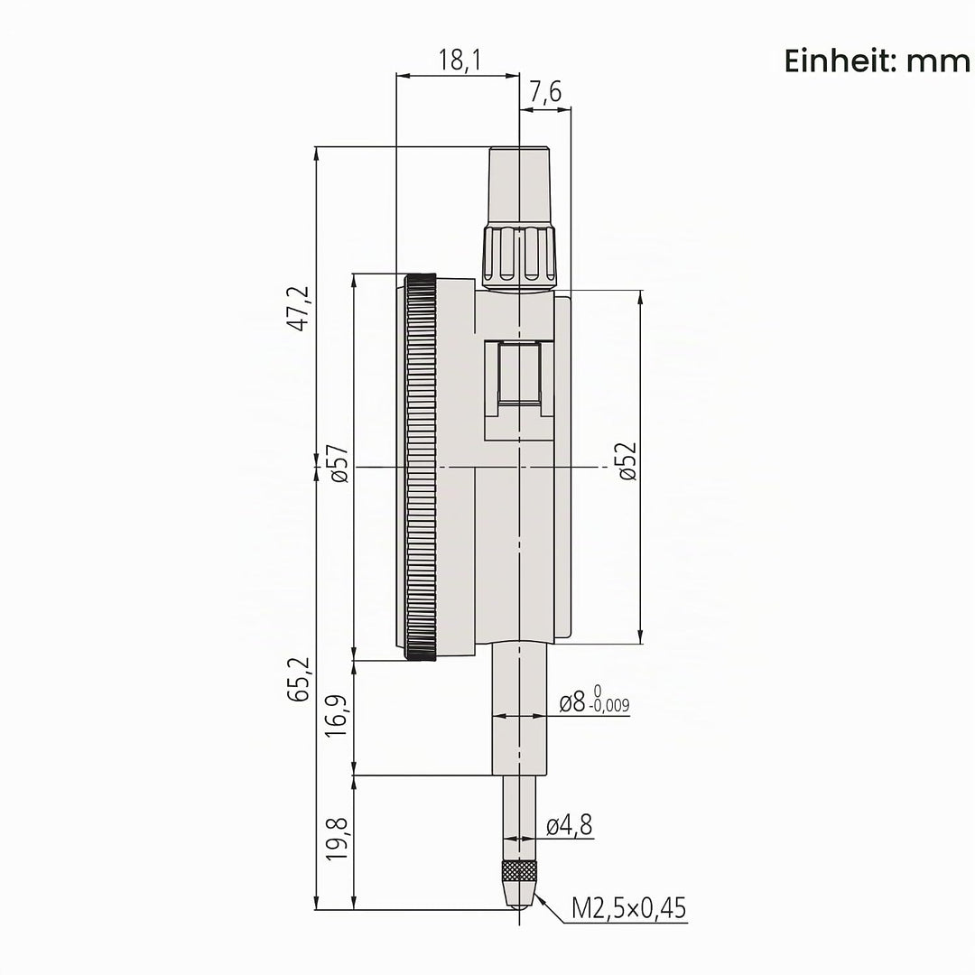Messuhr, flacher Abschlussdeckel, ISO Ausführung, 10 mm, 0,01 mm