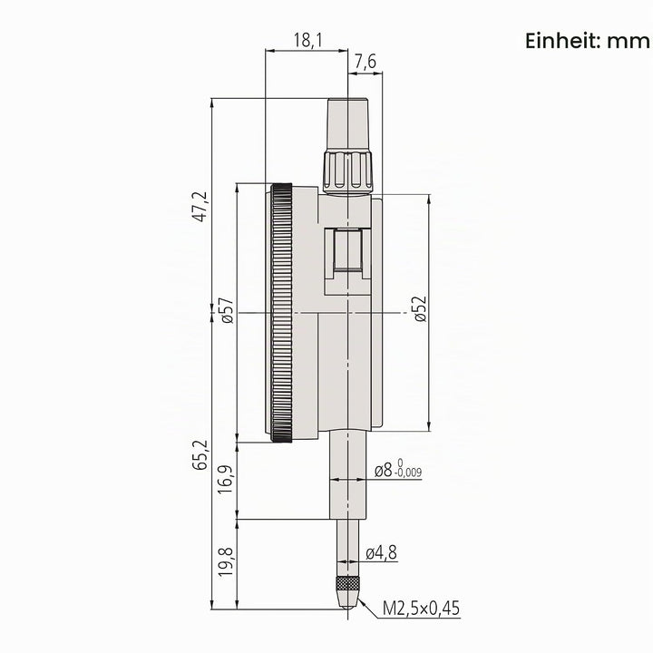 Messuhr, flacher Abschlussdeckel, ISO Ausführung, 10 mm, 0,01 mm