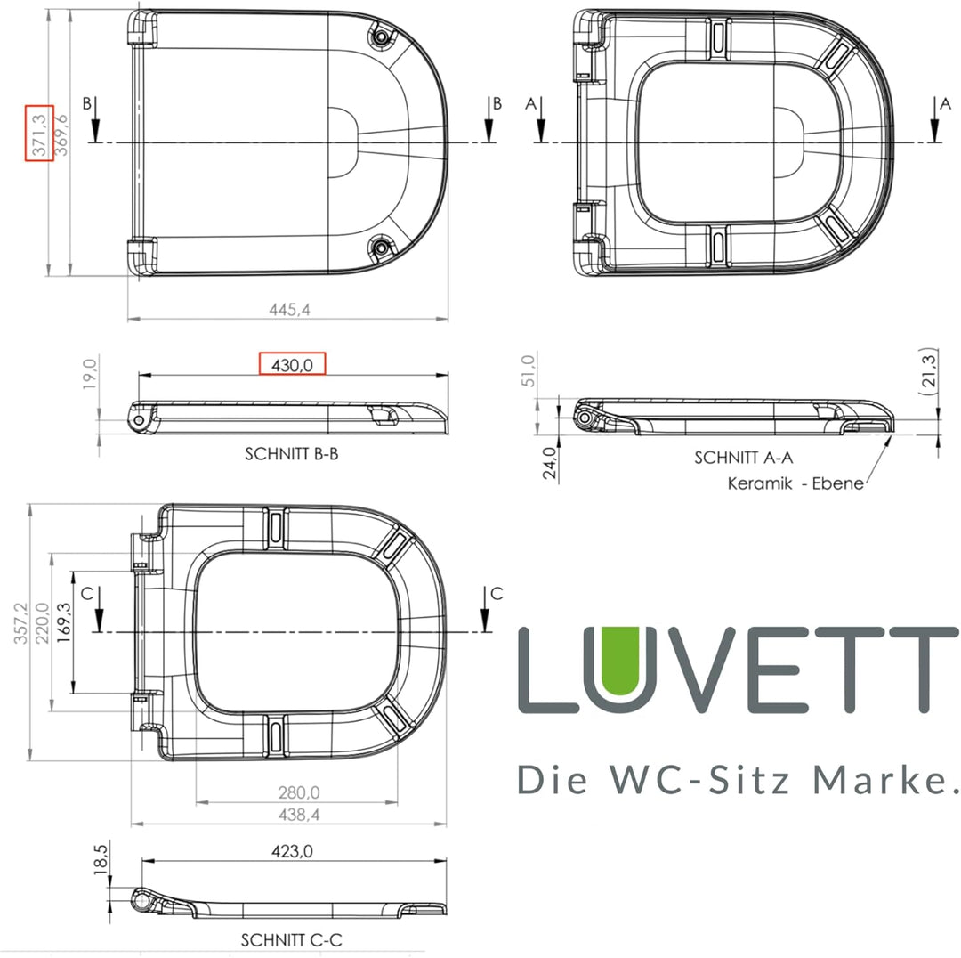 LUVETT® D900 Toilettendeckel mit Absenkautomatik D Form Weiss - SoftClose Klodeckel Abnehmbar - Klob