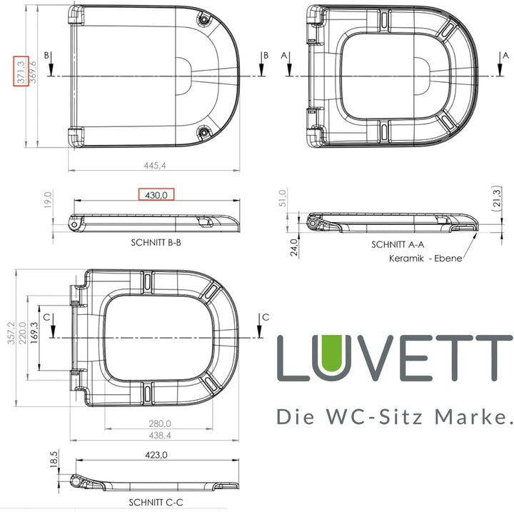 LUVETT® D900 Toilettendeckel mit Absenkautomatik D Form Weiss - SoftClose Klodeckel Abnehmbar - Klob