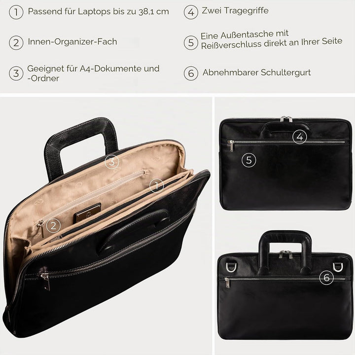 Time Resistance Leder Aktentasche Herren mit Schultergurt - Handgefertigt in Italien - Arbeitstasche