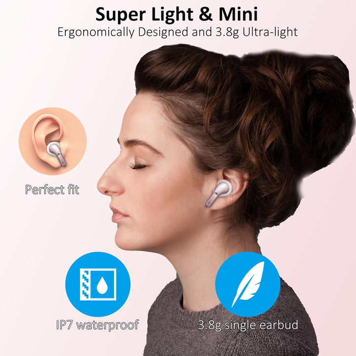Ordtop Kopfhörer Kabellos Bluetooth, Stereo Tiefer Bass Wireless Earbud, ENC Noise Cancelling Mic, U
